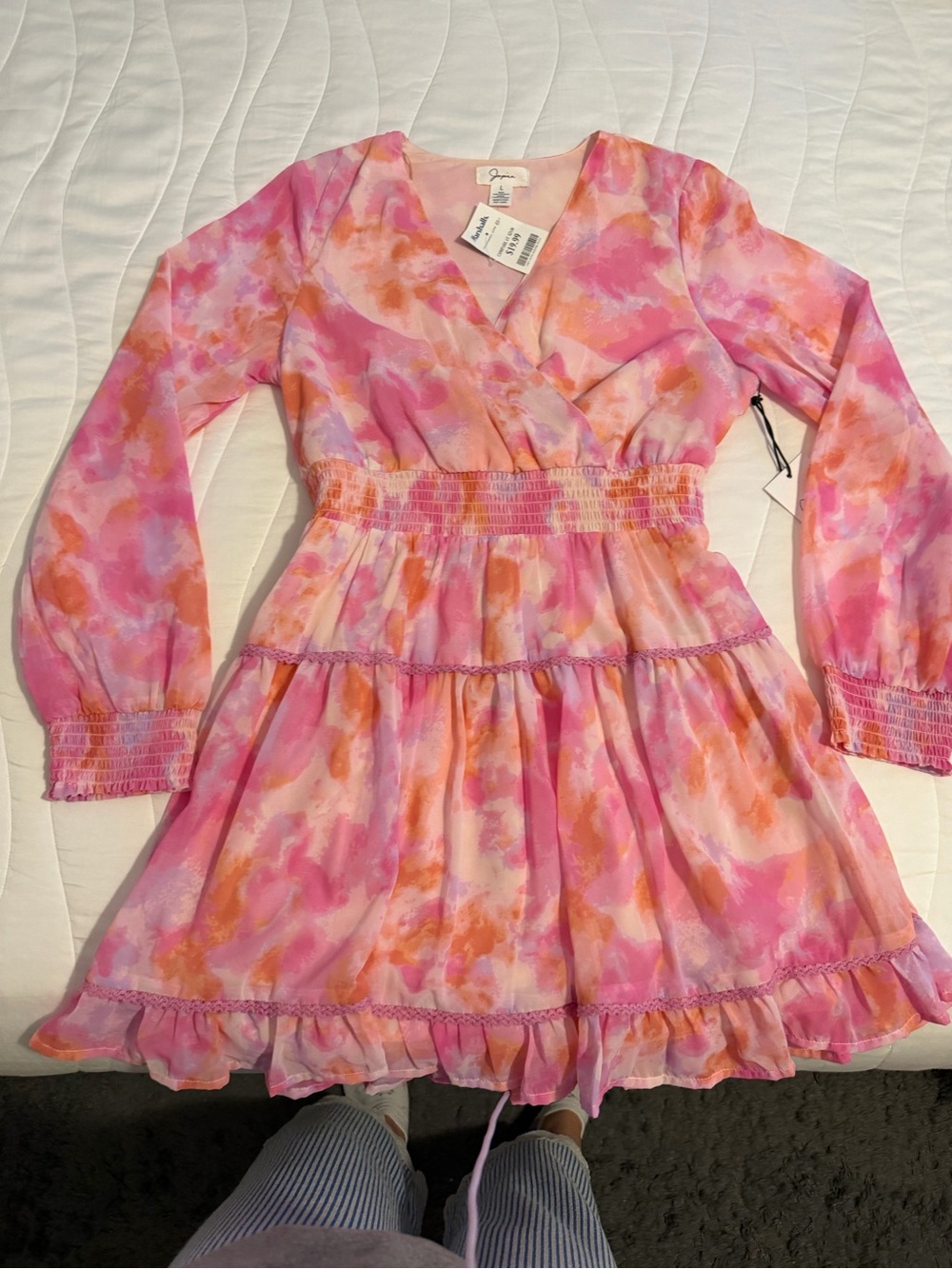 Marsh Landing Pink & Orange Watercolor Tiered Mini Dress